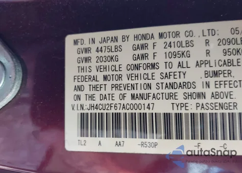 2010 Acura Tsx 2.4 z USA, uszkodzony, nr VIN JH4CU2F67AC000147
